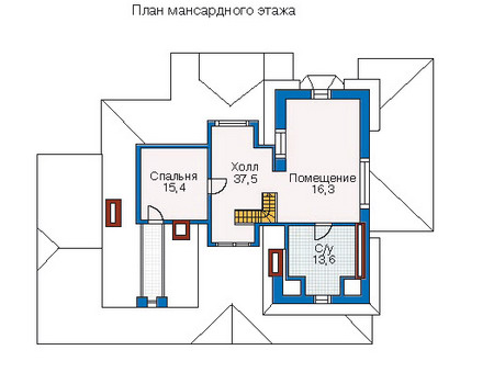 Планировка мансардного этажа :: Проект дома из кирпича 35-10