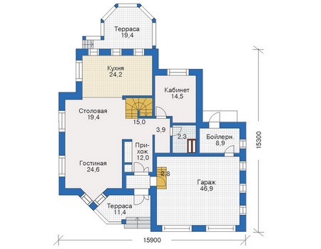 Планировка первого этажа :: Проект дома из кирпича 35-11