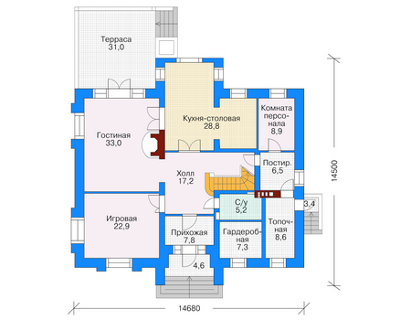 Планировка первого этажа :: Проект дома из кирпича 35-21