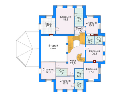 Планировка второго этажа :: Проект дома из кирпича 35-26