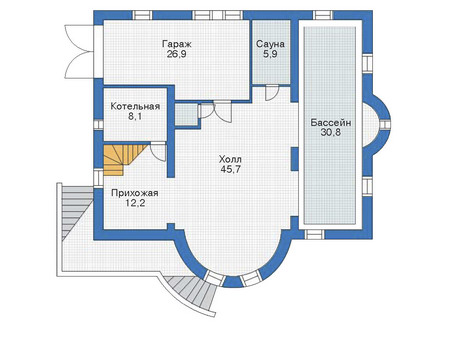 Планировка цокольного этажа :: Проект дома из кирпича 35-47
