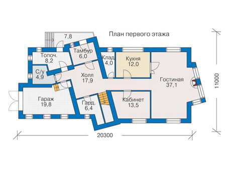Планировка первого этажа :: Проект дома из кирпича 35-53