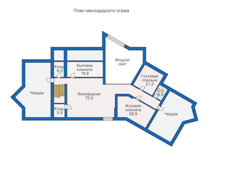 Планировка мансардного этажа :: Проект дома из кирпича 35-54