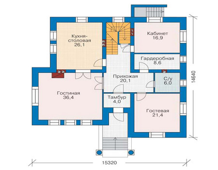 Планировка первого этажа :: Проект дома из кирпича 35-55