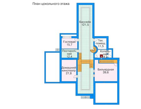 Планировка цокольного этажа :: Проект дома из кирпича 35-67