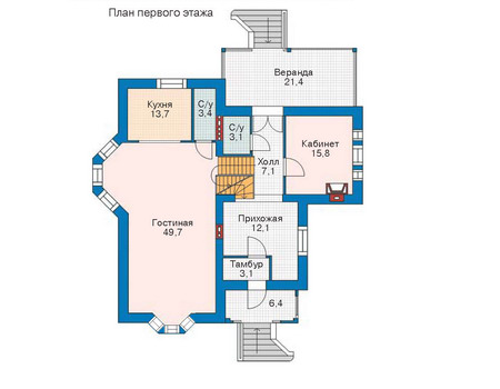 Планировка первого этажа :: Проект дома из кирпича 35-69