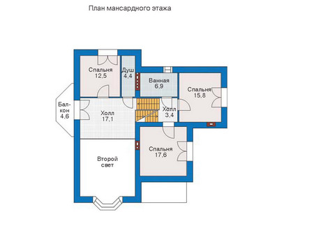 Планировка мансардного этажа :: Проект дома из кирпича 35-69