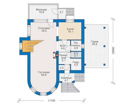Планировка первого этажа :: Проект дома из кирпича 35-70