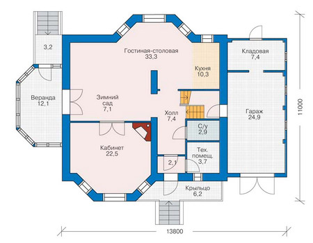 Планировка первого этажа :: Проект дома из кирпича 35-73