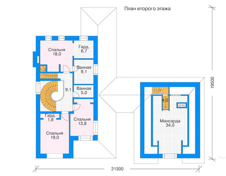 Планировка второго этажа :: Проект дома из кирпича 35-74