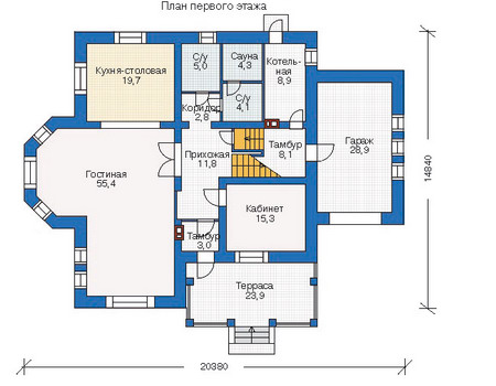 Планировка первого этажа :: Проект дома из кирпича 35-75