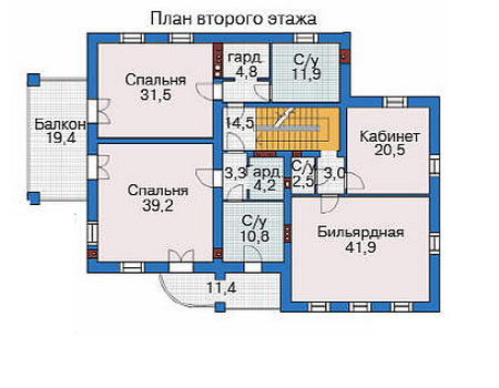 Планировка второго этажа :: Проект дома из кирпича 35-82