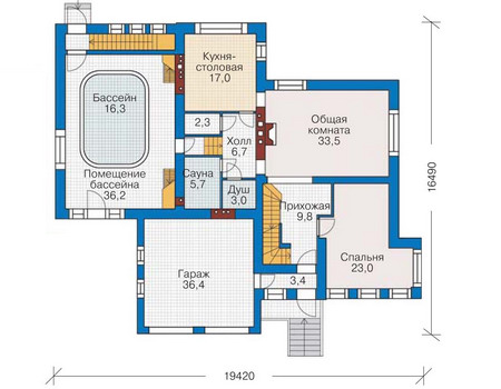 Планировка первого этажа :: Проект дома из кирпича 35-83