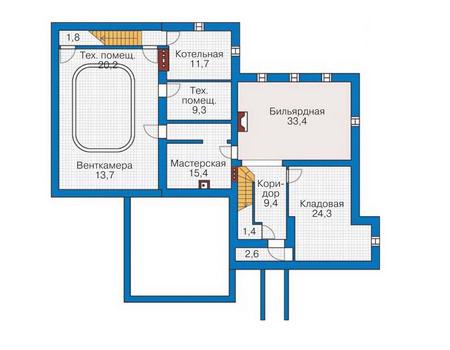 Планировка цокольного этажа :: Проект дома из кирпича 35-83
