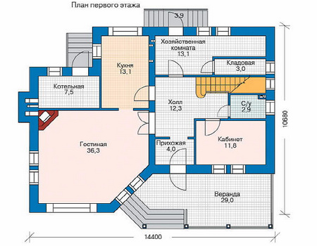Планировка первого этажа :: Проект дома из кирпича 35-84