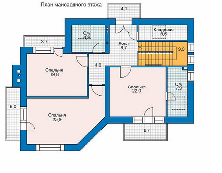 Планировка мансардного этажа :: Проект дома из кирпича 35-84