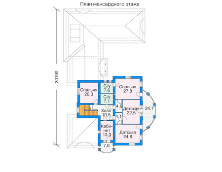 Планировка мансардного этажа :: Проект дома из кирпича 35-85