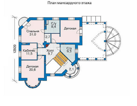 Планировка мансардного этажа :: Проект дома из кирпича 35-87
