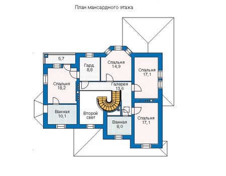 Планировка мансардного этажа :: Проект дома из кирпича 35-89