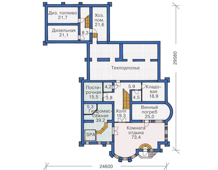 Планировка цокольного этажа :: Проект дома из кирпича 36-07