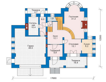 Планировка первого этажа :: Проект дома из кирпича 36-11