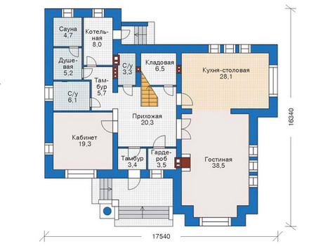 Планировка первого этажа :: Проект дома из кирпича 36-25