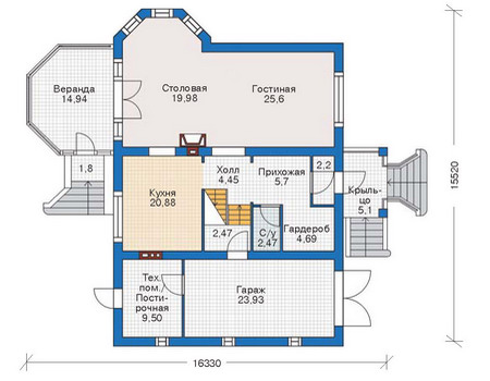 Планировка первого этажа :: Проект дома из кирпича 36-29