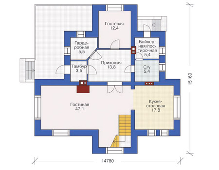 Планировка первого этажа :: Проект дома из кирпича 36-46
