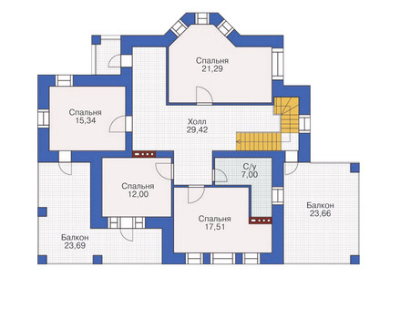 Планировка второго этажа :: Проект дома из кирпича 36-48