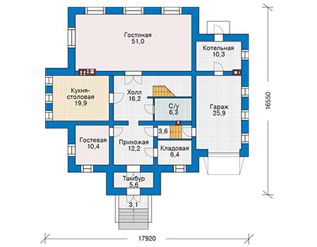 Планировка первого этажа :: Проект дома из кирпича 36-55