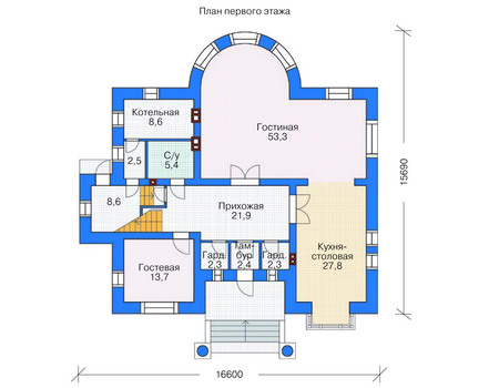 Планировка первого этажа :: Проект дома из кирпича 36-62