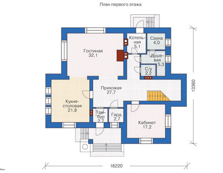Планировка первого этажа :: Проект дома из кирпича 36-63