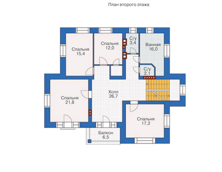 Планировка второго этажа :: Проект дома из кирпича 36-63
