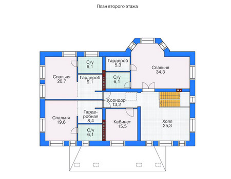 Планировка второго этажа :: Проект дома из кирпича 36-66