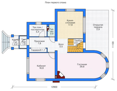 Планировка первого этажа :: Проект дома из кирпича 36-68