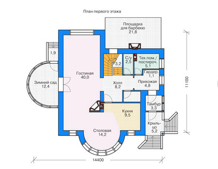 Планировка первого этажа :: Проект дома из кирпича 36-70