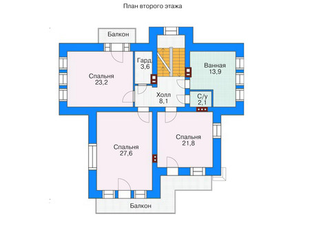 Планировка второго этажа :: Проект дома из кирпича 36-71