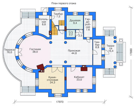 Планировка первого этажа :: Проект дома из кирпича 36-74