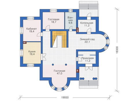 Планировка первого этажа :: Проект дома из кирпича 36-76