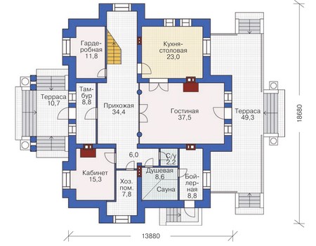 Планировка первого этажа :: Проект дома из кирпича 36-83