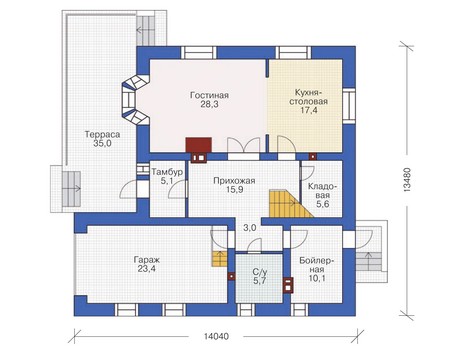 Планировка первого этажа :: Проект дома из кирпича 36-88