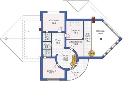 Планировка мансардного этажа :: Проект дома из кирпича 36-89