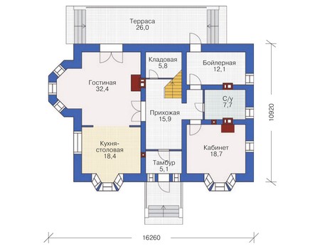 Планировка первого этажа :: Проект дома из кирпича 36-90