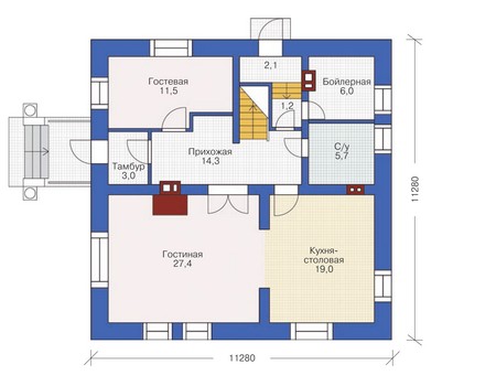 Планировка первого этажа :: Проект дома из кирпича 36-91