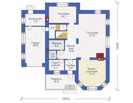 Планировка первого этажа :: Проект дома из кирпича 36-93