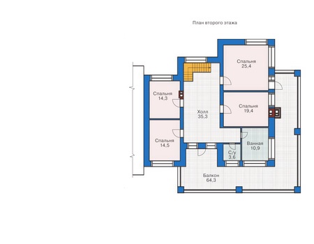 Планировка второго этажа :: Проект дома из кирпича 36-96