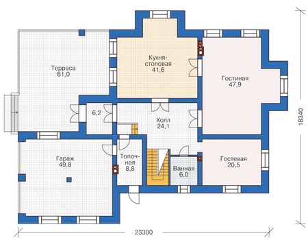Планировка первого этажа :: Проект дома из кирпича 36-97