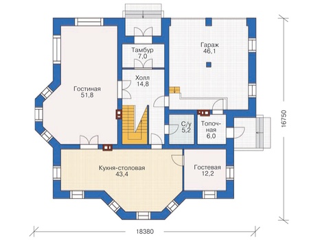 Планировка первого этажа :: Проект дома из кирпича 36-98