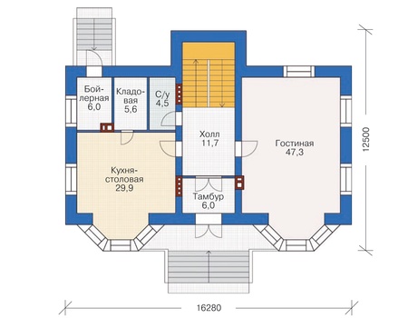 Планировка первого этажа :: Проект дома из кирпича 36-99