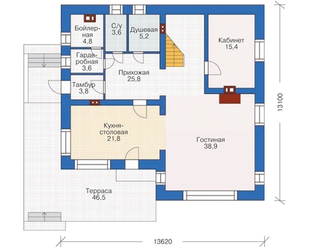 Планировка первого этажа :: Проект дома из кирпича 37-01